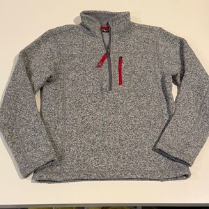 The North Face Heathered Gray Zip-Up Sweater with Red Accents